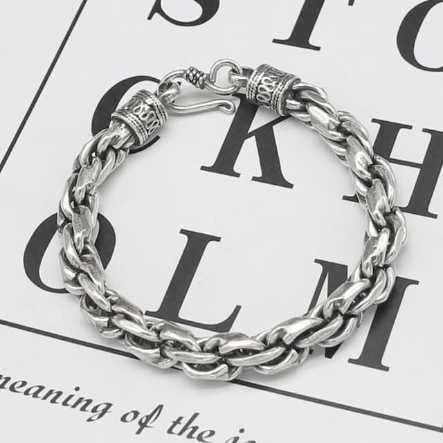 Fashion Personality Classic Men's Thai Silver Bracelet Hemp Rope Craft 925 Sterling Silver Rough Mad Domineering Bracelet for Boyfriend