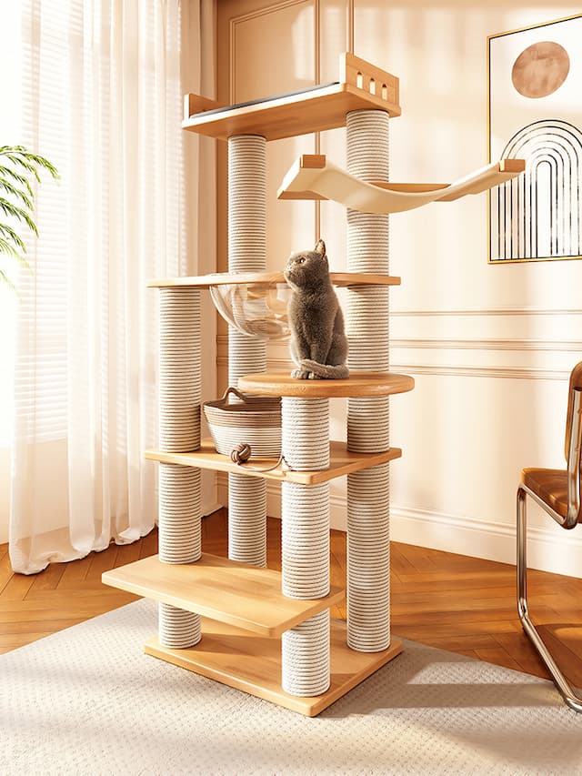 All Solid Wood Cat Climbing Rack Cat Nest Cat Tree Integrated Large Cat Shelf Space Capsule Cat Scratch Board Cat Scratch Column Cat Supplies