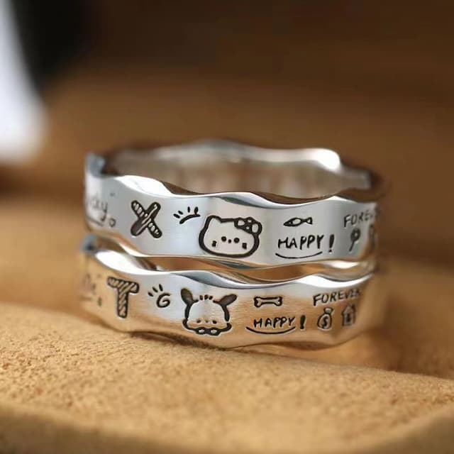 TikTok Cute Hello Kitty Ring Women's Parchia Dog Couple Ring Girlfriend Cartoon Sweet Student Jewelry