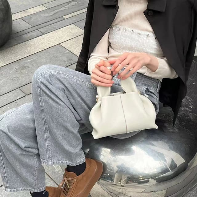 French PL Genuine Leather Dumpling Bag for Women Neuf 9 Fashion Shoulder Crossbody Handbag Square Lunch Box Cloud Bag