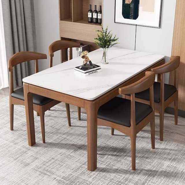 Nordic marble dining table and chair combination modern minimalist rock plate dining table household small apartment solid wood rectangular dining table