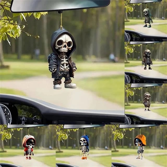 Cross-border New Cartoon Skull Acrylic Car Hanging Decoration Halloween Hanging Decoration Holiday Home Decoration