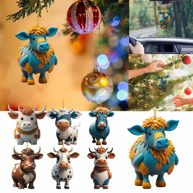 Cross-border creative cartoon cow car rearview mirror pendant home decoration Christmas tree decoration car interior decoration