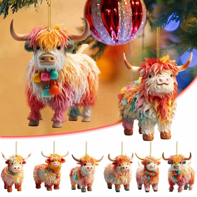 Cross-border Acrylic Flat Cow Consumption Car Rearview Mirror Hanging Decoration Christmas Tree Pendant Holiday Home Decoration